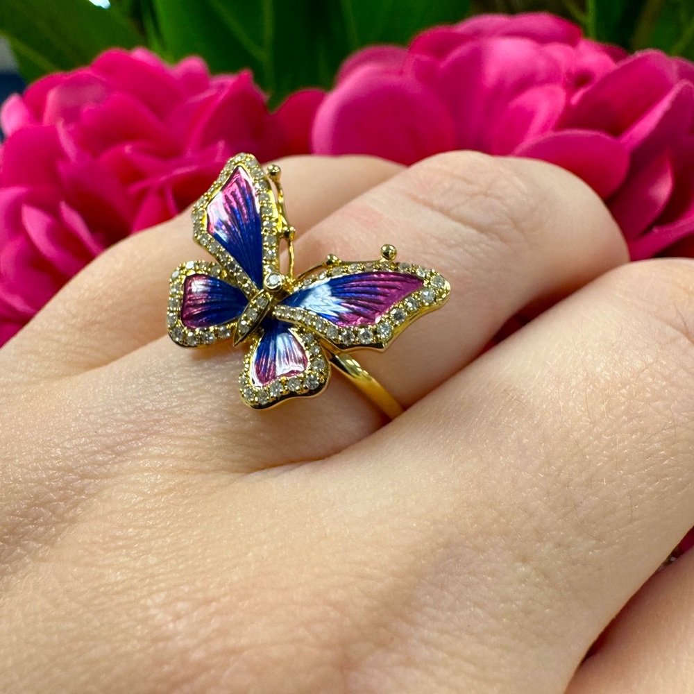 EFFY Diamond & Enamel Butterfly Ring NEW!!! Yellow Gold